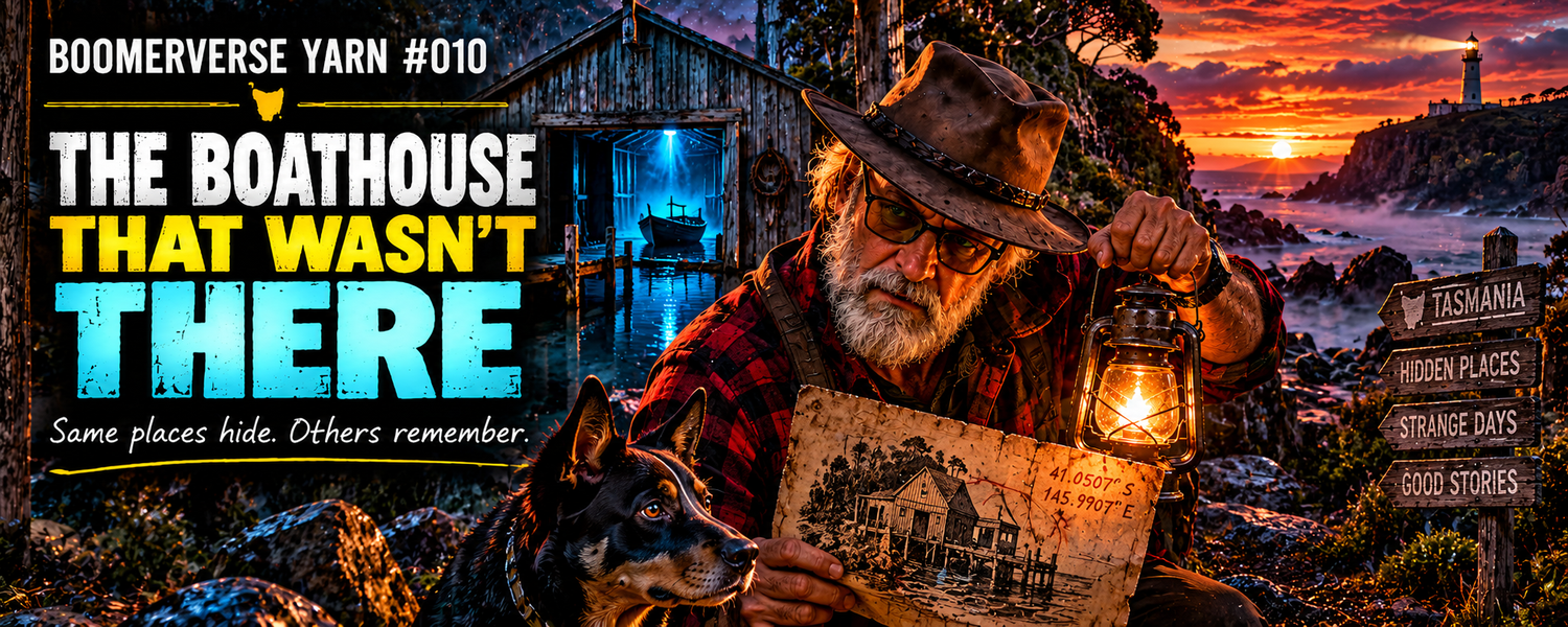 Boomerverse Yarn 010: The Boathouse That Wasn’t There — Original Boomer investigates an eerie Tasmanian boathouse